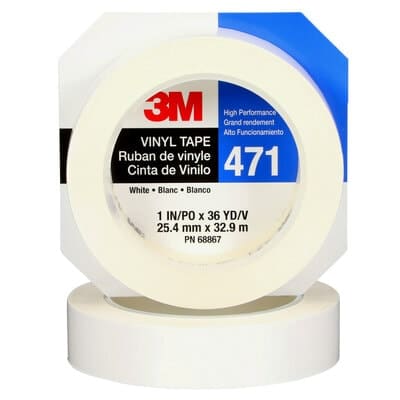 3M 471 White Vinyl Tape, 1/4 x 36 yds., 5.2 Mil Thick