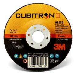 3M™ Cubitron™ II Cut and Grind Wheel, 82278, T27, 5 in x 1/8 in x 7/8 in – OBSOLETE image 3M™ Cubitron™ II Cut and Grind Wheel, 82278, T27, 5 in x 1/8 in x 7/8 in – OBSOLETEimage