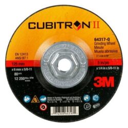 3M™ Cubitron™ II Depressed Center Grinding Wheel, 64317, Quick Change, Type 27, 5 in x 1/4 in x 5/8″-11 image 3M™ Cubitron™ II Depressed Center Grinding Wheel, 64317, Quick Change, Type 27, 5 in x 1/4 in x 5/8″-11image