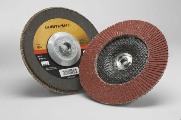 3M™ Cubitron™ II Flap Disc 967A, 80+, T29 Quick Change, 7 in x 5/8"-11, 5 ea/Case
