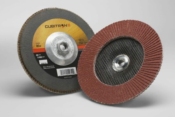 3M™ Cubitron™ II Flap Disc 967A, 80+, T27 Quick Change, 7 in x 5/8"-11, 5 ea/Case