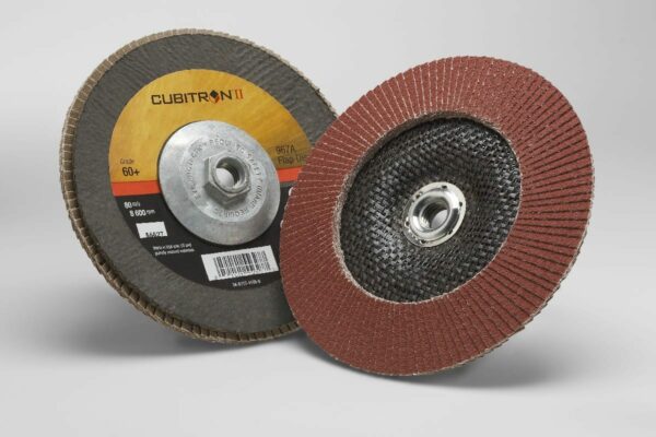 3M™ Cubitron™ II Flap Disc 967A, 60+, T29 Quick Change, 7 in x 5/8"-11, 5 ea/Case