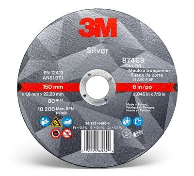 3M Silver Cut-Off Wheel 87461 T1 – 4 X 0.035 X 3/8, 60 Grit, Ceramic Abrasive – 25 Pack