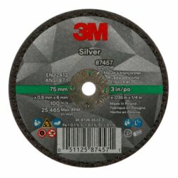 3M™ Silver Cut-Off Wheel, 87457, T1, 3 in x .035 in x 1/4 in. image 3M™ Silver Cut-Off Wheel, 87457, T1, 3 in x .035 in x 1/4 in.image