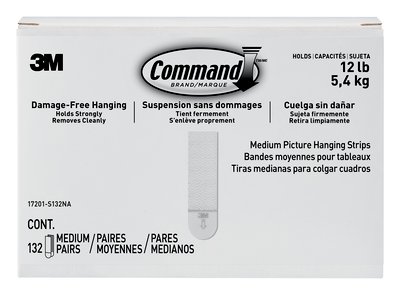 Command Picture Hanging Strips, Value Pack, Medium, Removable, 0.75 x 2.75, White, 132 Pairs/Pack