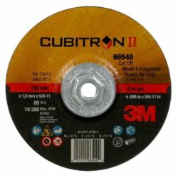 3M™ Cubitron™ II Cut-Off Wheel, 66540, T27 Quick Change, 6 in x .045 in x 5/8 in-11 in – OBSOLETE image 3M™ Cubitron™ II Cut-Off Wheel, 66540, T27 Quick Change, 6 in x .045 in x 5/8 in-11 in – OBSOLETEimage