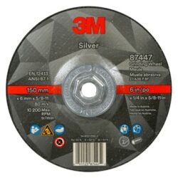 3M™ Silver Depressed Center Grinding Wheel, 87447, Quick Change, Type 27, 6 x 1/4 x 5/8″-11 in. image 3M™ Silver Depressed Center Grinding Wheel, 87447, Quick Change, Type 27, 6 x 1/4 x 5/8″-11 in.image