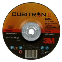 3M™ Cubitron™ II Cut and Grind Wheel, 28764, Type 27 Quick Change, 6 in x 1/8 in x 5/8 in-11 – OBSOLETE image 3M™ Cubitron™ II Cut and Grind Wheel, 28764, Type 27 Quick Change, 6 in x 1/8 in x 5/8 in-11 – OBSOLETEimage