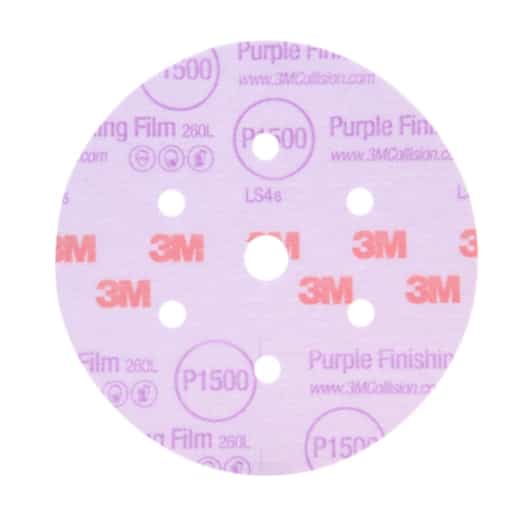 3M™ Hookit™ Purple Finishing Film Abrasive Disc 260L, 34784, 6 in, Dust Free, P1500, 50 discs per carton, 4 cartons per case
