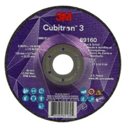 3M™ Cubitron™ 3 Cut and Grind Wheel, 89160, 36+, T27, 5 in x 1/8 in x 7/8 in, ANSI image 3M™ Cubitron™ 3 Cut and Grind Wheel, 89160, 36+, T27, 5 in x 1/8 in x 7/8 in, ANSIimage