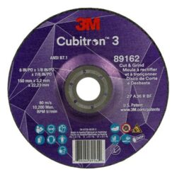 3M™ Cubitron™ 3 Cut and Grind Wheel, 89162, 36+, T27, 6 in x 1/8 in x 7/8 in, ANSI image 3M™ Cubitron™ 3 Cut and Grind Wheel, 89162, 36+, T27, 6 in x 1/8 in x 7/8 in, ANSIimage