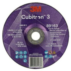 3M™ Cubitron™ 3 Cut and Grind Wheel, 89163, 36+, T27, 7 in x 1/8 in x 7/8 in, ANSI image 3M™ Cubitron™ 3 Cut and Grind Wheel, 89163, 36+, T27, 7 in x 1/8 in x 7/8 in, ANSIimage