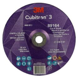 3M™ Cubitron™ 3 Cut and Grind Wheel, 89164, 36+, T27, 9 in x 1/8 in x 7/8 in, ANSI image 3M™ Cubitron™ 3 Cut and Grind Wheel, 89164, 36+, T27, 9 in x 1/8 in x 7/8 in, ANSIimage