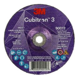3M™ Cubitron™ 3 Cut and Grind Wheel, 90012, 36+, T27, 4 in x 5/32 in x 3/8 in, ANSI image 3M™ Cubitron™ 3 Cut and Grind Wheel, 90012, 36+, T27, 4 in x 5/32 in x 3/8 in, ANSIimage