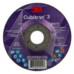 3M™ Cubitron™ 3 Cut and Grind Wheel, 90014, 36+, T27, 4-1/2 in x 5/32 in x 7/8 in, ANSI image 3M™ Cubitron™ 3 Cut and Grind Wheel, 90014, 36+, T27, 4-1/2 in x 5/32 in x 7/8 in, ANSIimage