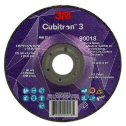 3M™ Cubitron™ 3 Cut and Grind Wheel, 90018, 36+, T27, 5 in x 5/32 in x7/8 in, ANSI image 3M™ Cubitron™ 3 Cut and Grind Wheel, 90018, 36+, T27, 5 in x 5/32 in x7/8 in, ANSIimage
