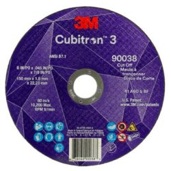 3M™ Cubitron™ 3 Cut-Off Wheel, 90038, 60+, T1, 6 in x 0.045 in x 7/8 in, ANSIimage