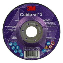 3M™ Cubitron™ 3 Depressed Center Grinding Wheel, 90003, 36+, T27, 4-1/2 in x 1/4 in x 7/8 in, ANSI image 3M™ Cubitron™ 3 Depressed Center Grinding Wheel, 90003, 36+, T27, 4-1/2 in x 1/4 in x 7/8 in, ANSIimage
