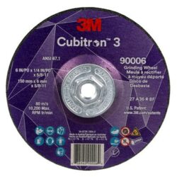 3M™ Cubitron™ 3 Depressed Center Grinding Wheel, 90006, 36+, T27, 6 in x 1/4 in x 5/8 in-11, ANSI image 3M™ Cubitron™ 3 Depressed Center Grinding Wheel, 90006, 36+, T27, 6 in x 1/4 in x 5/8 in-11, ANSIimage