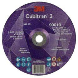3M™ Cubitron™ 3 Depressed Center Grinding Wheel, 90010, 36+, T27, 9 in x 1/4 in x 7/8 in, ANSI image 3M™ Cubitron™ 3 Depressed Center Grinding Wheel, 90010, 36+, T27, 9 in x 1/4 in x 7/8 in, ANSIimage