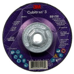 3M™ Cubitron™ 3 Cut and Grind Wheel, 89158, 36+, T27, 4-1/2 in x 1/8 in x 5/8 in-11, ANSI image 3M™ Cubitron™ 3 Cut and Grind Wheel, 89158, 36+, T27, 4-1/2 in x 1/8 in x 5/8 in-11, ANSIimage