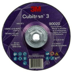 3M™ Cubitron™ 3 Cut and Grind Wheel, 90020, 36+, T27, 6 in x 5/32 in x 5/8 in-11, ANSI image 3M™ Cubitron™ 3 Cut and Grind Wheel, 90020, 36+, T27, 6 in x 5/32 in x 5/8 in-11, ANSIimage