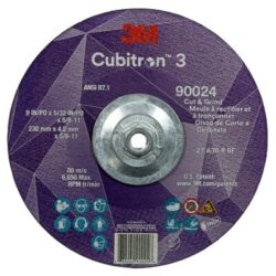 3M™ Cubitron™ 3 Cut and Grind Wheel, 90024, 36+, T27, 9 in x 5/32 in x 5/8 in-11, ANSI image 3M™ Cubitron™ 3 Cut and Grind Wheel, 90024, 36+, T27, 9 in x 5/32 in x 5/8 in-11, ANSIimage