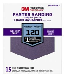 3M™ Pro Grade Precision™ Faster Sanding Sanding Sheets 27120PGP-15, 9 in x 11 in, 120 grit, Medium image 3M™ Pro Grade Precision™ Faster Sanding Sanding Sheets 27120PGP-15, 9 in x 11 in, 120 grit, Mediumimage