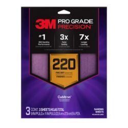 3M™ Pro Grade Precision™ Faster Sanding Sheets w/ NO-SLIP GRIP™ Backing SHR220-PGP-3T, 9 in x 11 in, 220 Grit, 3 sheet/pack image 3M™ Pro Grade Precision™ Faster Sanding Sheets w/ NO-SLIP GRIP™ Backing SHR220-PGP-3T, 9 in x 11 in, 220 Grit, 3 sheet/packimage