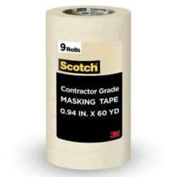 Scotch® Contractor Grade Masking Tape 2020-24AP9, 0.94 in x 60.1 yd (24mm x 55m), 9 rolls/pack image Scotch® Contractor Grade Masking Tape 2020-24AP9, 0.94 in x 60.1 yd (24mm x 55m), 9 rolls/packimage