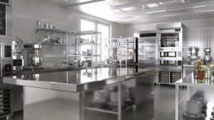 Clean stainless steel commercial kitchen