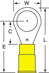 3M™ Vinyl Insulated Butted Seam Ring Tongue Terminal 13-38S-P, standard-style ring tongue fits around the stud image 3M™ Vinyl Insulated Butted Seam Ring Tongue Terminal 13-38S-P, standard-style ring tongue fits around the studimage