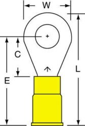 3M™ Vinyl Insulated Butted Seam Ring Tongue Terminal 13-10-P, standard-style ring tongue fits around the stud image 3M™ Vinyl Insulated Butted Seam Ring Tongue Terminal 13-10-P, standard-style ring tongue fits around the studimage