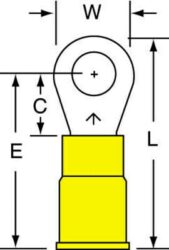 3M™ Vinyl Insulated Butted Seam Ring Tongue Terminal 13-10-P, standard-style ring tongue fits around the stud image 3M™ Vinyl Insulated Butted Seam Ring Tongue Terminal 13-10-P, standard-style ring tongue fits around the studimage