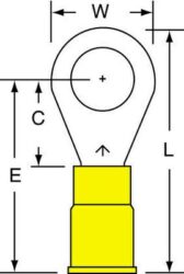 3M™ Vinyl Insulated Butted Seam Ring Tongue Terminal 13-56S-P, standard-style ring tongue fits around the stud image 3M™ Vinyl Insulated Butted Seam Ring Tongue Terminal 13-56S-P, standard-style ring tongue fits around the studimage
