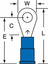 3M™ Vinyl Insulated Butted Seam Ring Tongue Terminal L-12-8-P, standard-style ring tongue fits around the stud image 3M™ Vinyl Insulated Butted Seam Ring Tongue Terminal L-12-8-P, standard-style ring tongue fits around the studimage