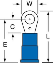 3M™ Vinyl Insulated Butted Seam Ring Tongue Terminal L-12-6-P, standard-style ring tongue fits around the stud image 3M™ Vinyl Insulated Butted Seam Ring Tongue Terminal L-12-6-P, standard-style ring tongue fits around the studimage