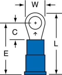 3M™ Vinyl Insulated Butted Seam Ring Tongue Terminal 12-8S-P, standard-style ring tongue fits around the stud image 3M™ Vinyl Insulated Butted Seam Ring Tongue Terminal 12-8S-P, standard-style ring tongue fits around the studimage