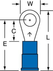 3M™ Vinyl Insulated Butted Seam Ring Tongue Terminal 12-10-P, standard-style ring tongue fits around the stud image 3M™ Vinyl Insulated Butted Seam Ring Tongue Terminal 12-10-P, standard-style ring tongue fits around the studimage