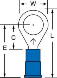 3M™ Vinyl Insulated Butted Seam Ring Tongue Terminal 12-56-P, standard-style ring tongue fits around the stud image 3M™ Vinyl Insulated Butted Seam Ring Tongue Terminal 12-56-P, standard-style ring tongue fits around the studimage