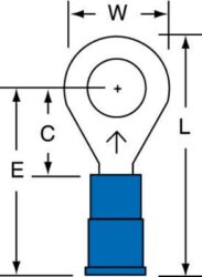3M™ Vinyl Insulated Butted Seam Ring Tongue Terminal 12-14S-P, standard-style ring tongue fits around the stud image 3M™ Vinyl Insulated Butted Seam Ring Tongue Terminal 12-14S-P, standard-style ring tongue fits around the studimage