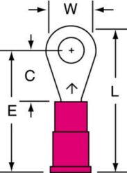 3M™ Vinyl Insulated Butted Seam Ring Tongue Terminal, 11-8S-P, standard-style ring tongue fits around the stud image 3M™ Vinyl Insulated Butted Seam Ring Tongue Terminal, 11-8S-P, standard-style ring tongue fits around the studimage