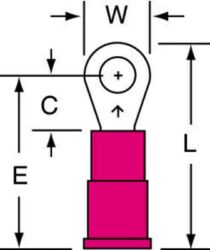 3M™ Vinyl Insulated Butted Seam Ring Tongue Terminal, 11-6S-P, standard-style ring tongue fits around the stud image 3M™ Vinyl Insulated Butted Seam Ring Tongue Terminal, 11-6S-P, standard-style ring tongue fits around the studimage