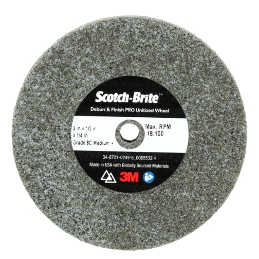 Scotch-Brite™ Deburr & Finish Pro Unitized Wheel, DP-UW, 8C Medium+, 3 in x 1/2 in x 1/4 in, 20 ea/Case