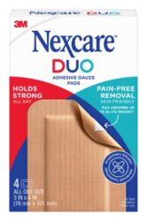 Nexcare™ Duo Adhesive Gauze Pads DSA34-4, 3 in x 4 in (76 mm x 101 mm), 4/pk image Nexcare™ Duo Adhesive Gauze Pads DSA34-4, 3 in x 4 in (76 mm x 101 mm), 4/pkimage