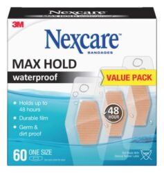 Nexcare™ Max Hold Waterproof Bandages, MHW-60, One Size, 60ct, 1.25 in x 2.5 in (31 mm x 63 mm) image Nexcare™ Max Hold Waterproof Bandages, MHW-60, One Size, 60ct, 1.25 in x 2.5 in (31 mm x 63 mm)image