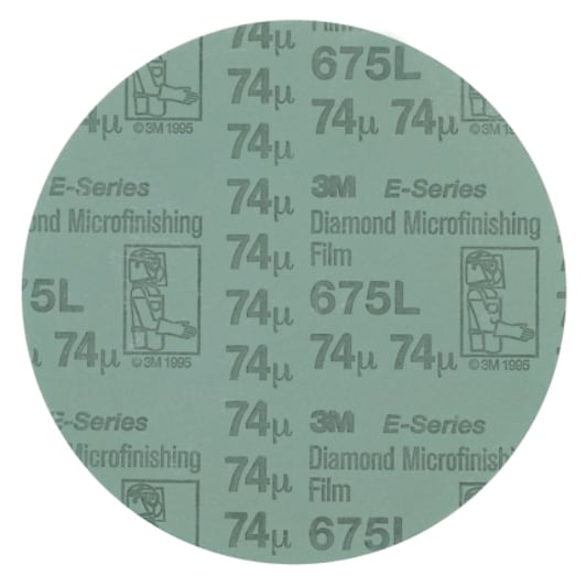 3M™ Diamond Microfinishing Film PSA Disc 675L, 74 Mic 6MIL, Teal, 5 in x NH, Die 500X, 25/Pac, 500 ea/Case