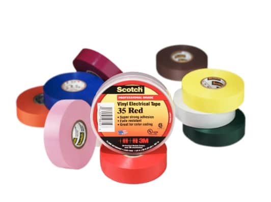 Scotch® Vinyl Color Coding Electrical Tape 35, 1/2 in x 20 ft, multi-color, 8 rolls/pack, 50 packs/Case
