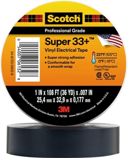 Scotch® Super 33+ Vinyl Electrical Tape, 1 in x 36 yd, Black, 48 rolls/Case