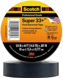 Scotch® Super 33+ Vinyl Electrical Tape, 3/4 in x 44 ft, Black, 10 rolls/carton, 100 rolls/Case image Scotch® Super 33+ Vinyl Electrical Tape, 3/4 in x 44 ft, Black, 10 rolls/carton, 100 rolls/Caseimage